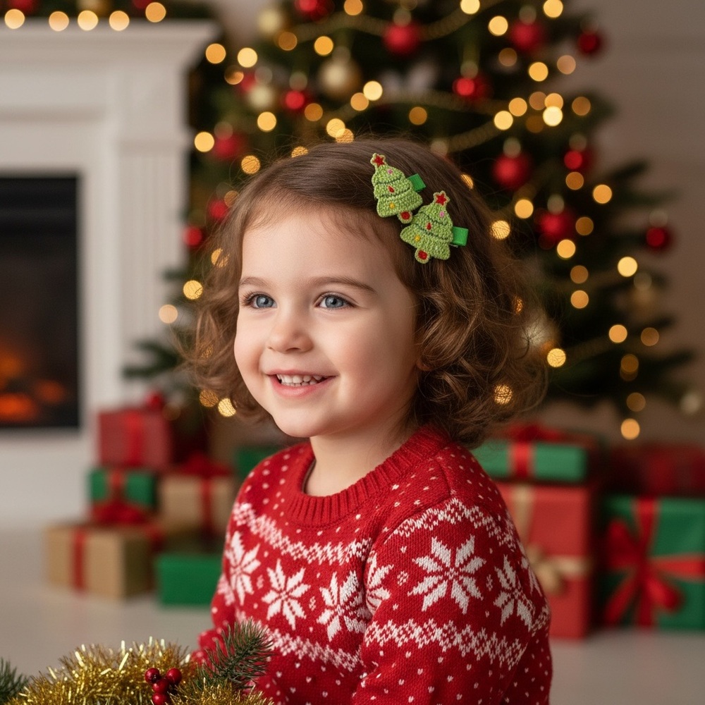 Festive Christmas Tree Hair Clips for Kids